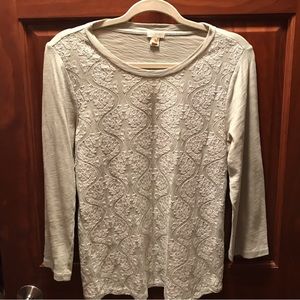 J. Crew Lace Embroidered Long Sleeve Top Size Large